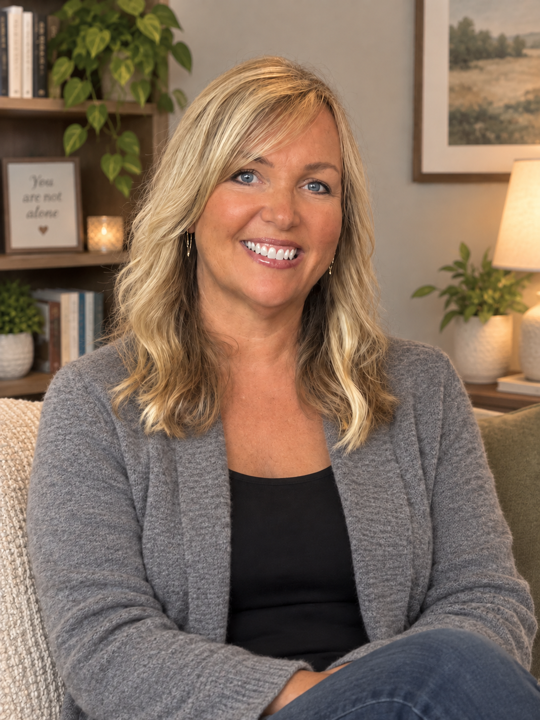Kasha Luckner, MS, LPC, smiling in her counseling office